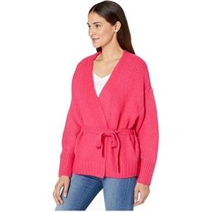 1. STATE Pink Stretch Belted Long Sleeve Surplice Neckline Sweater NWT